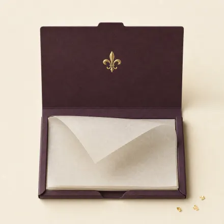 An open booklet of thin blotting papers with the top sheet lifted.