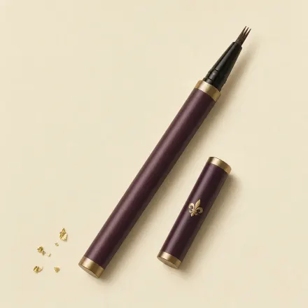 A slim brow pen with a three-pronged brown felt tip.