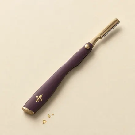 A slim folding brow razor with a tiny guarded blade.