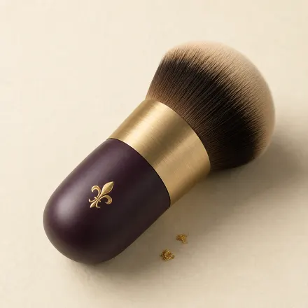 A squat, dense kabuki brush on a stubby handle.