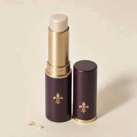 An uncapped twist-up stick of pearly cream highlighter.