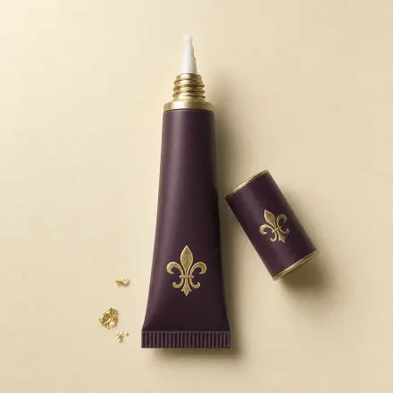 A small tube of lash glue with a bead of glue at the nozzle.
