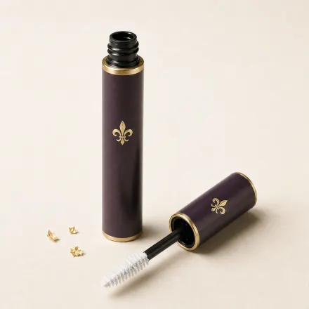A mascara-style tube with its brush coated in white lash primer.