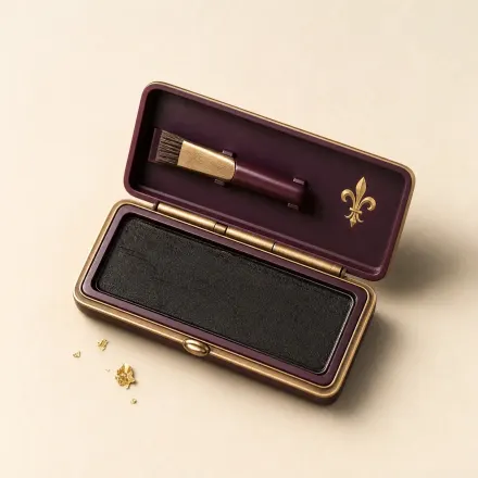 An open slim case of black cake mascara with its tiny brush.
