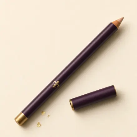 A slim sharpened nude eye pencil with its cap beside it.