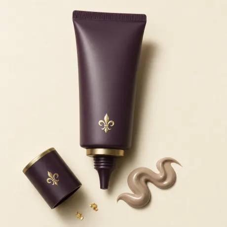 A squeeze tube of BB cream lying beside a curl of greige cream.
