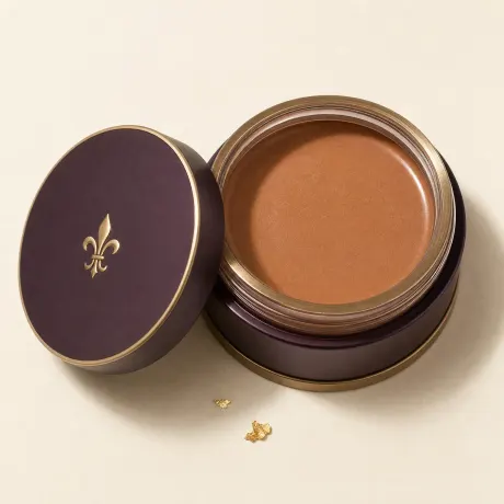 Illustration: An open shallow pot of warm bronze cream bronzer.