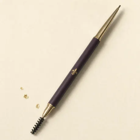 Illustration: A very slim retractable brow pencil with a spoolie at the other end.