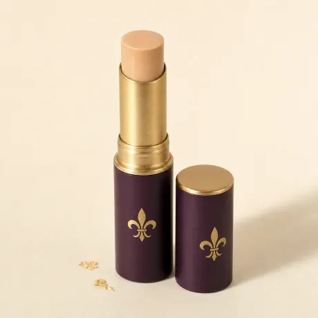 Illustration: An uncapped slim twist-up stick of beige concealer.
