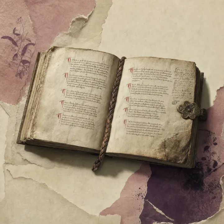 A small medieval codex opened to a page of recipe paragraphs with red initials and marginal annotations in a later hand, its vellum cockled and its lower corner darkened by use.